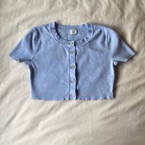 Sunday Best Light Blue Short Sleeve Cropped Cardigan